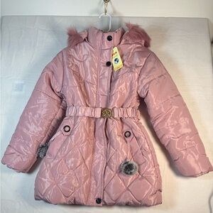 Young Girl's Zip-up with Snap Closured Hooded Pink Puffer Coat Size 3XL NWT